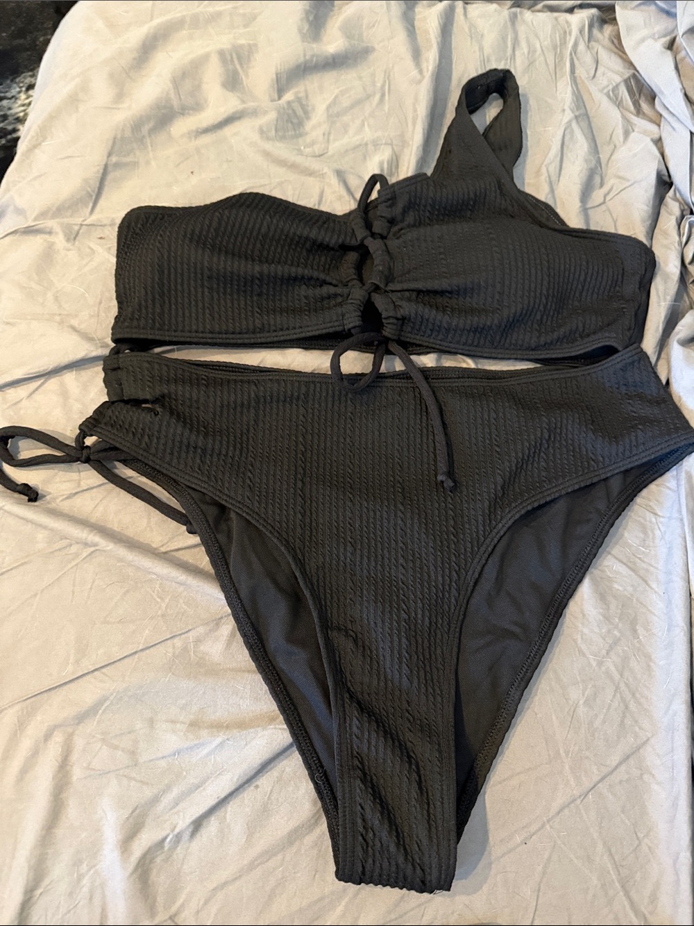 Black Textured One-Shoulder Bikini